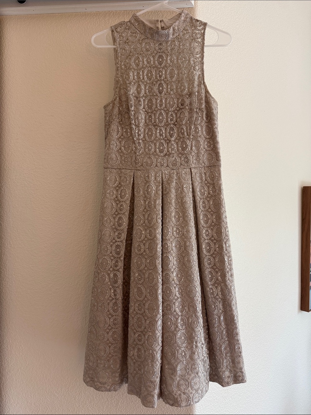 Cynthia Steffe Taupe Lace High-Neck Fit-and-Flare Cocktail Dress